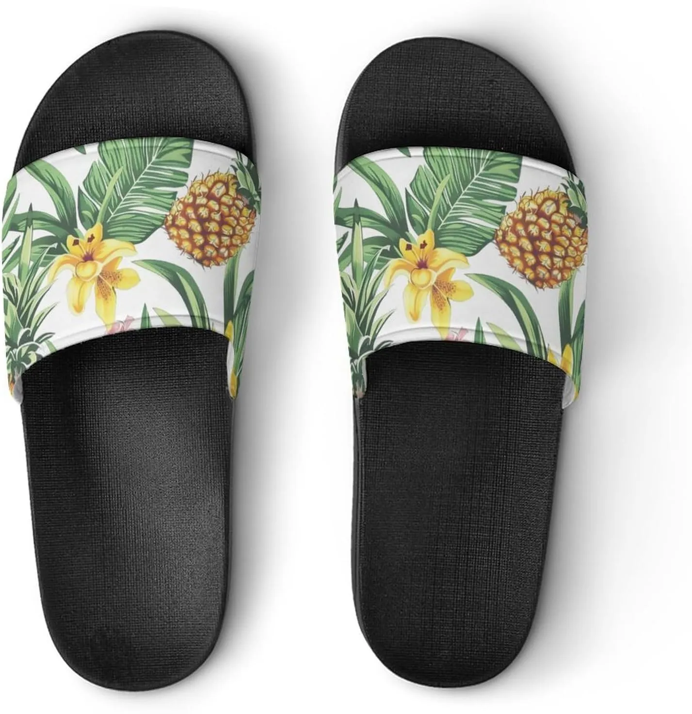 Pineapples Palm Leaves Flowers Slippers Shower Slipper In-Door Slipper Quick Drying Non-Slip Bathroom Pool Woman Man PVC