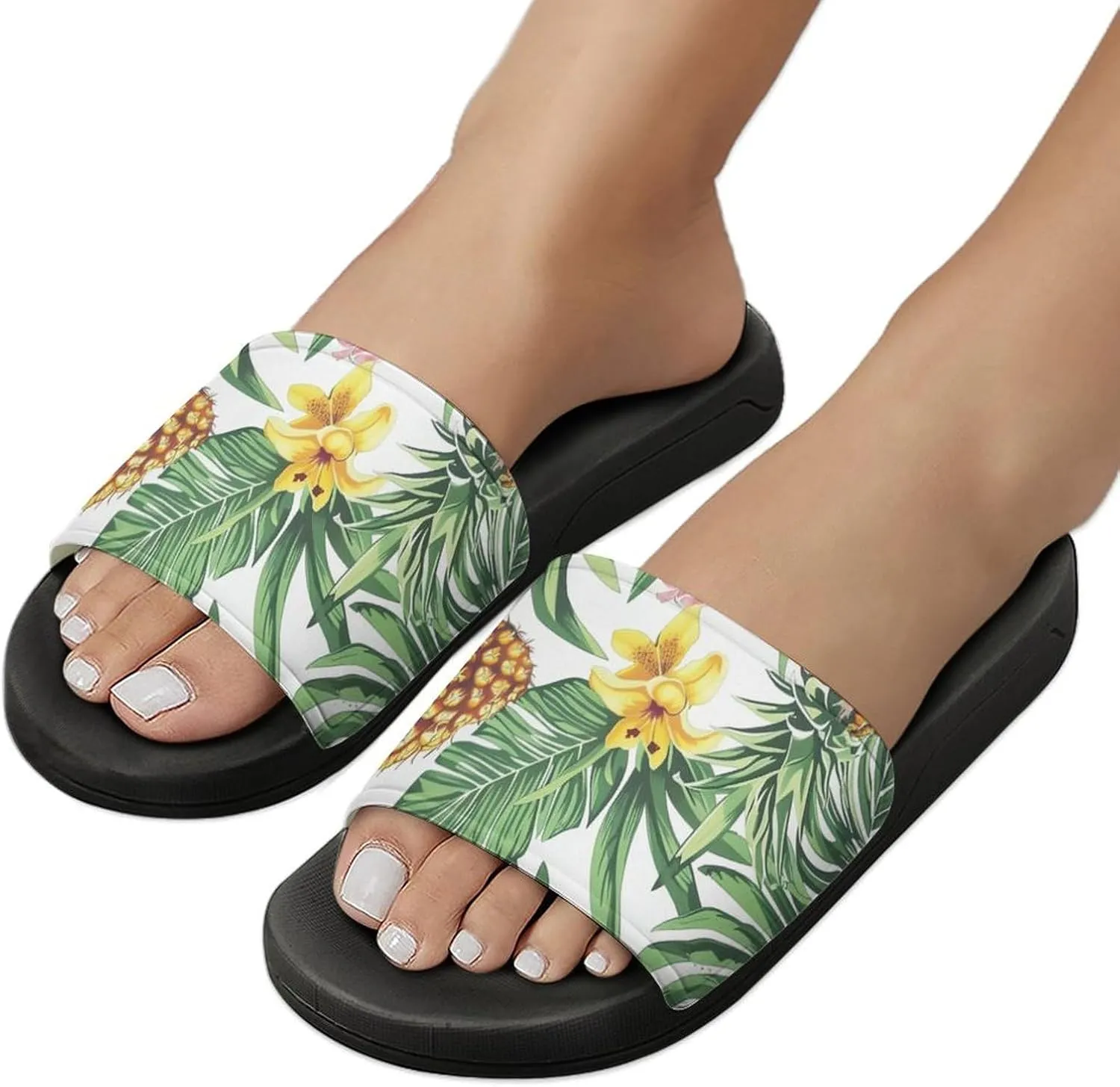 Pineapples Palm Leaves Flowers Slippers Shower Slipper In-Door Slipper Quick Drying Non-Slip Bathroom Pool Woman Man PVC