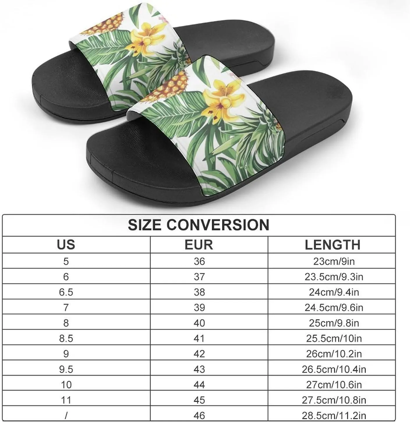 Pineapples Palm Leaves Flowers Slippers Shower Slipper In-Door Slipper Quick Drying Non-Slip Bathroom Pool Woman Man PVC