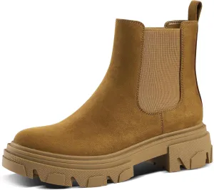 PIZZ ANNU Women's Dani Platform Chelsea Boots Fashion Lug Sole Combat Chunky Block Heel Slip on Elastic Gore Ankle Booties Shoes
