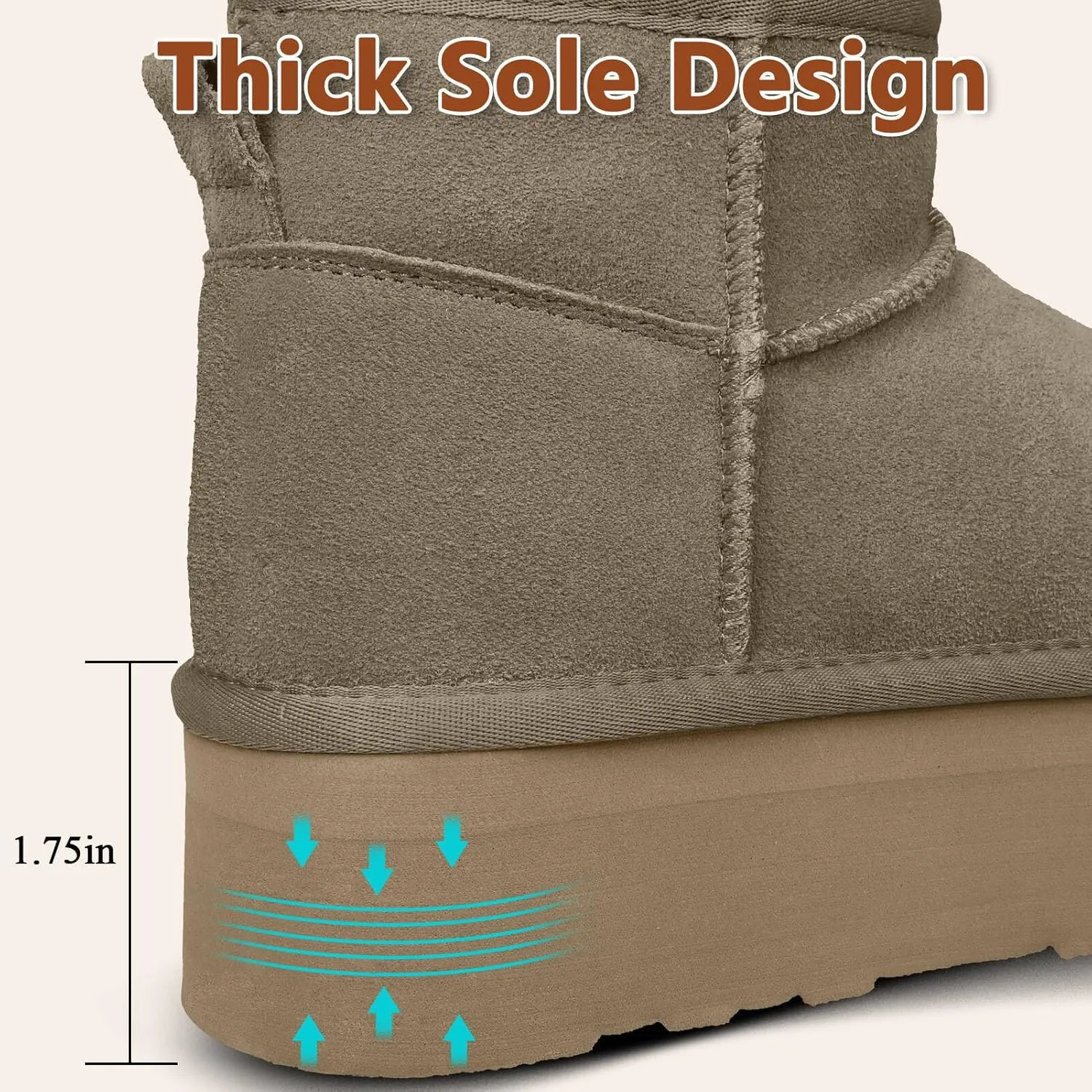 Platform Mini Boot For Women Short Ankle Boot Fur Fleece Lined Sneakers Snow Platform Anti-Slip Boot For Outdoor