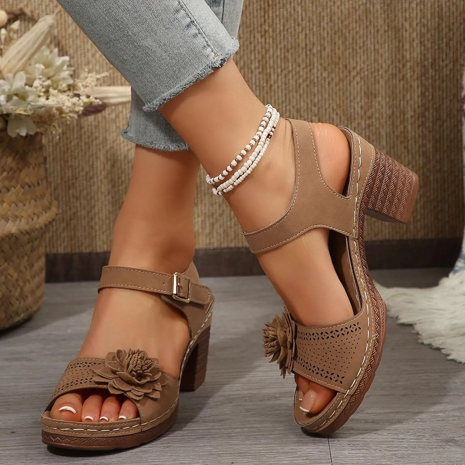 Platform Sandals for Women Dressy Arch Support Ankle Strap Wedge Sandals Comfortable Orthopedic Sandal Casual Hollow Out Open Toe Breathable Shoes with Adjustable Strappy Beach Walking Shoes