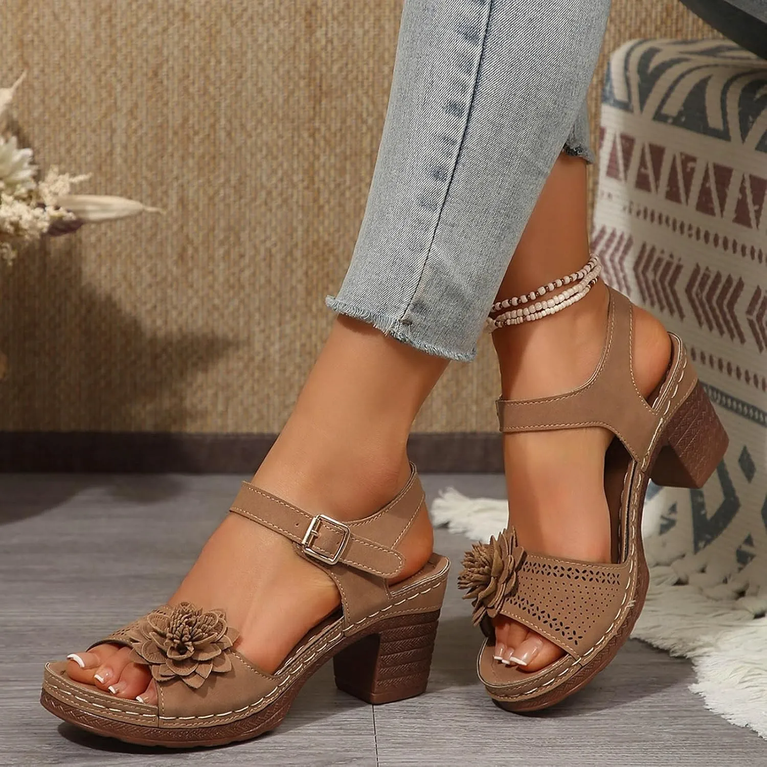 Platform Sandals for Women Dressy Arch Support Ankle Strap Wedge Sandals Comfortable Orthopedic Sandal Casual Hollow Out Open Toe Breathable Shoes with Adjustable Strappy Beach Walking Shoes