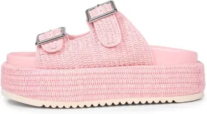 Platform Sandals for Women Espadrille Wedges Summer Beach Comfortable Open Toe Cute Woven Straw Crochet Vacation Slides Mules Casual