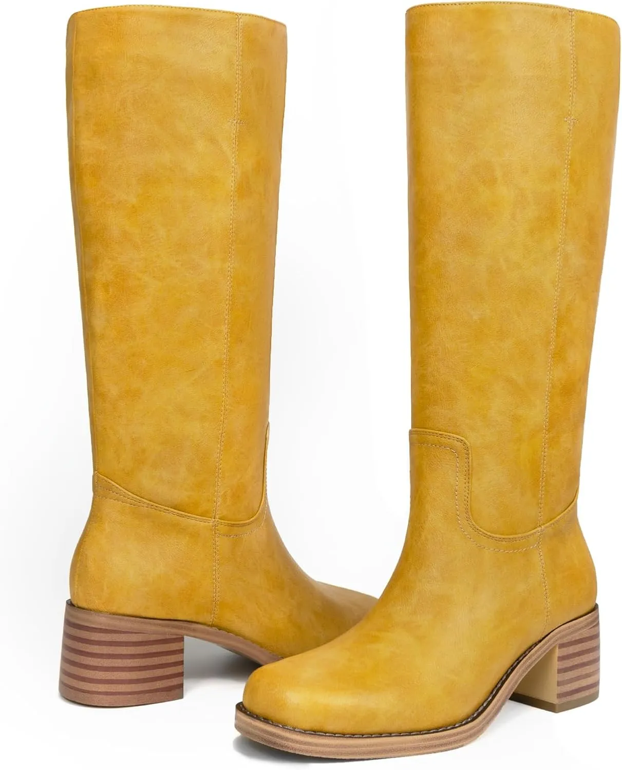 Platform Women's Knee High Square Toe Chunky Block Heel Long Wide Calf Riding Pull On Campus Boots