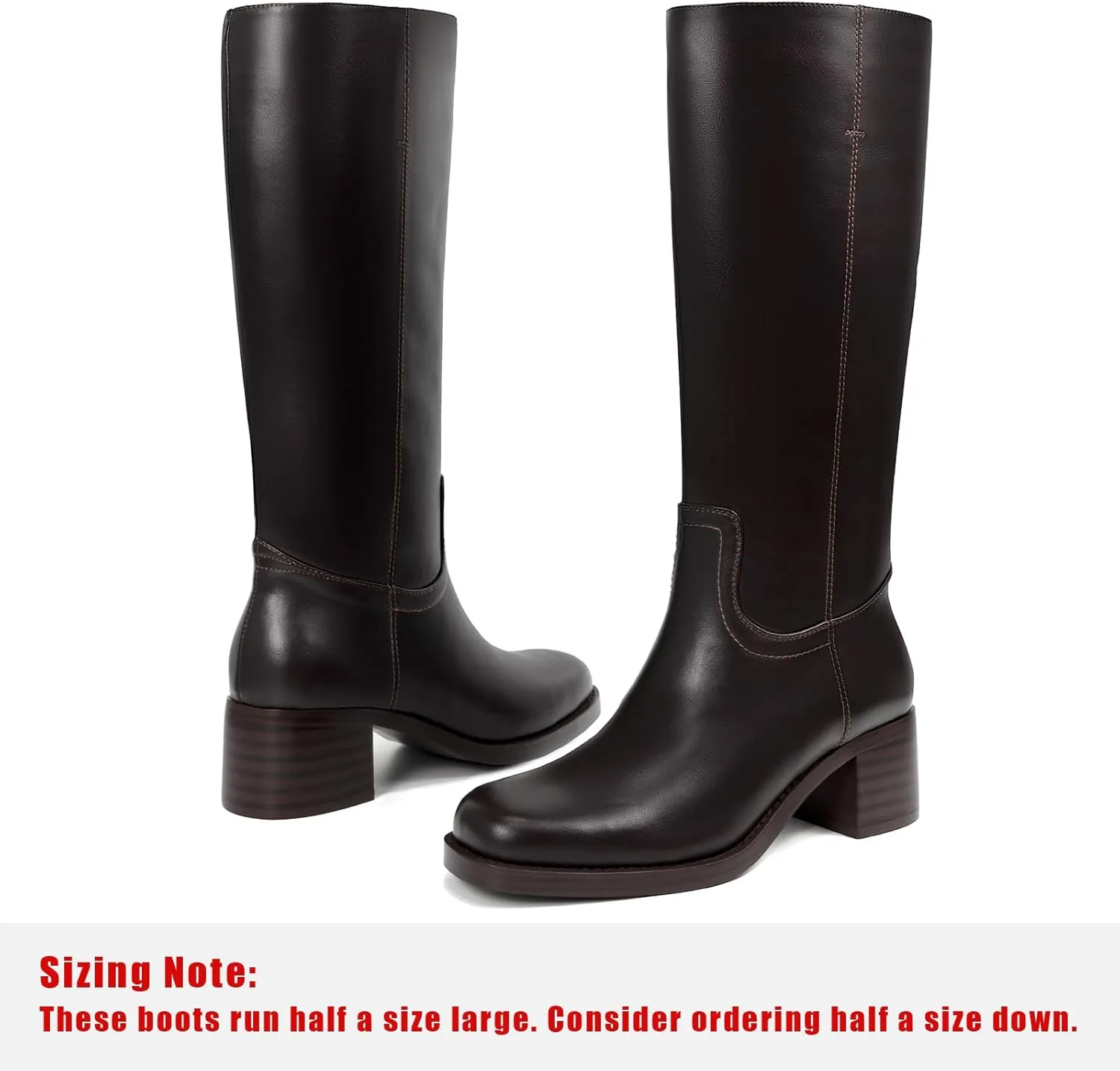 Platform Women's Knee High Square Toe Chunky Block Heel Long Wide Calf Riding Pull On Campus Boots