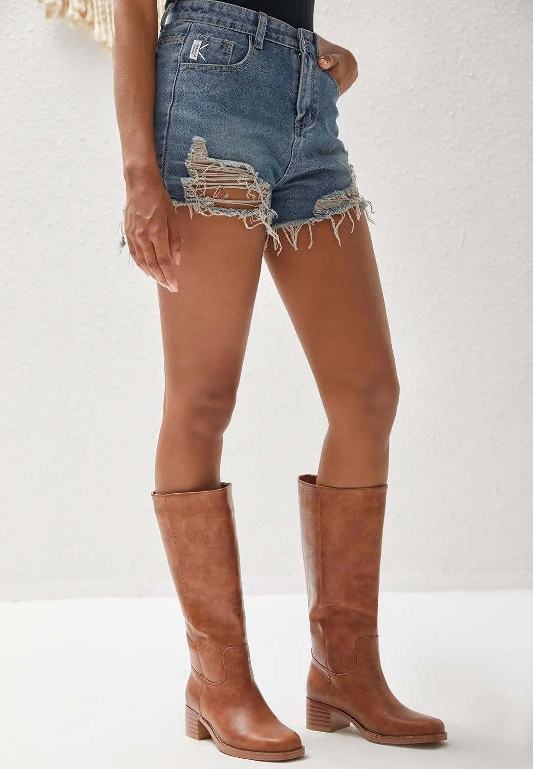 Platform Women's Knee High Square Toe Chunky Block Heel Long Wide Calf Riding Pull On Campus Boots