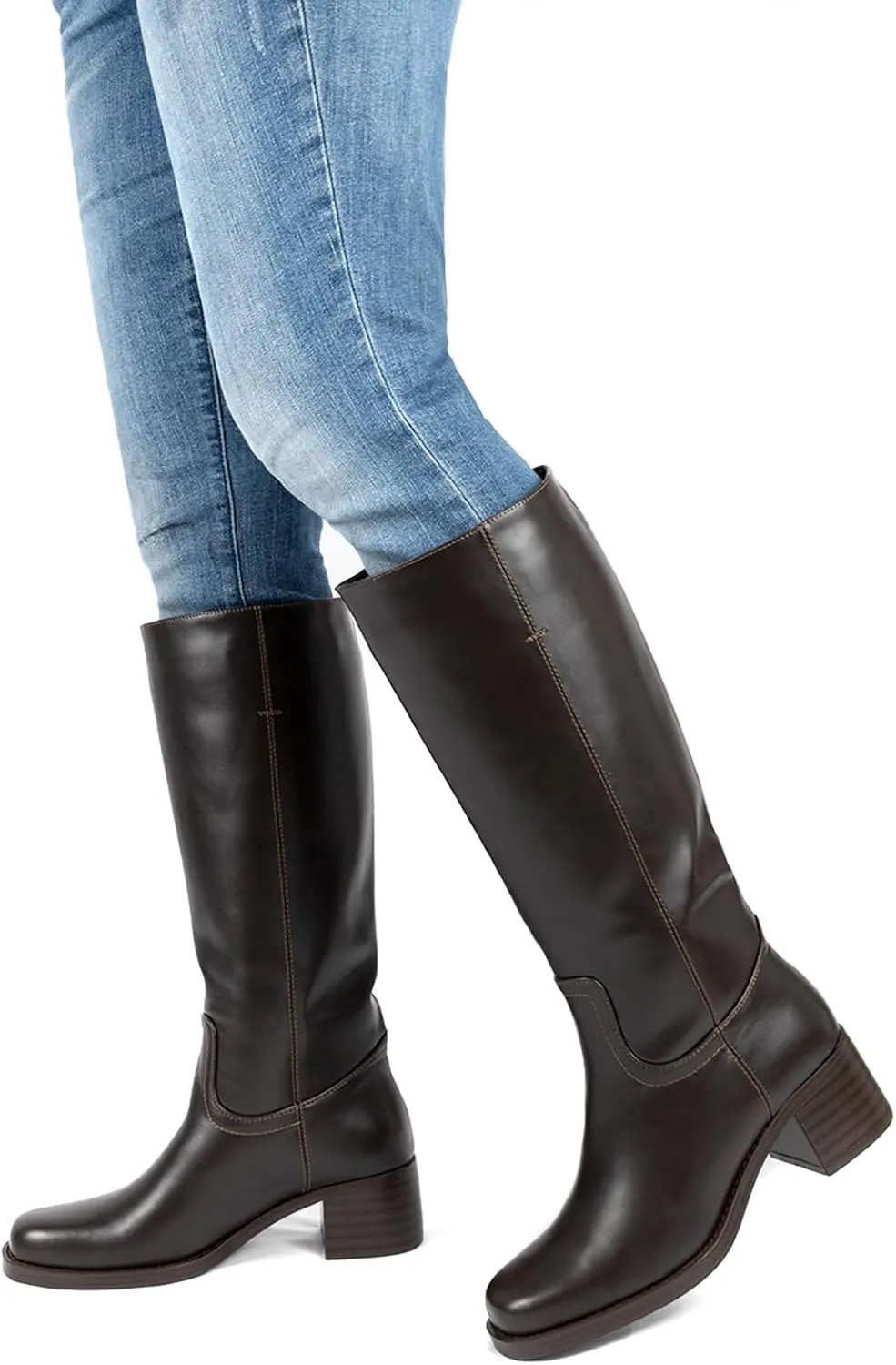 Platform Women's Knee High Square Toe Chunky Block Heel Long Wide Calf Riding Pull On Campus Boots