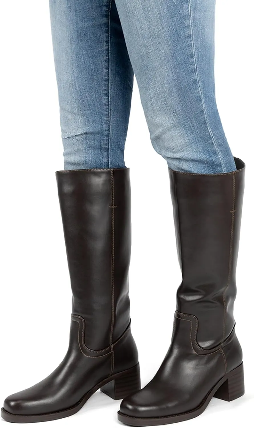Platform Women's Knee High Square Toe Chunky Block Heel Long Wide Calf Riding Pull On Campus Boots