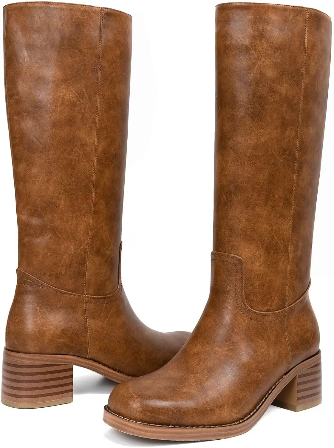 Platform Women's Knee High Square Toe Chunky Block Heel Long Wide Calf Riding Pull On Campus Boots