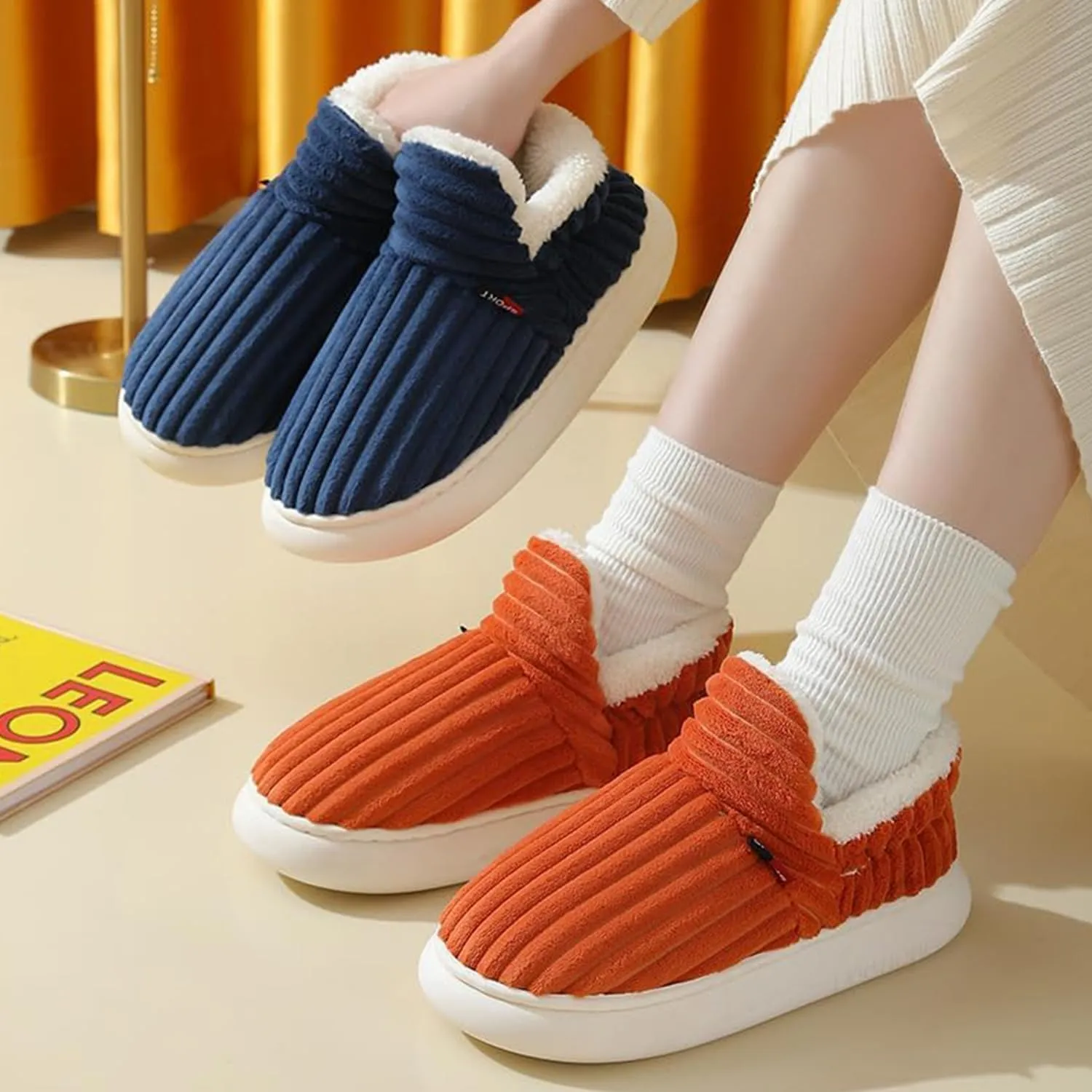 Pluffi Slipper Booties for Women Men, Pluffi The Cozy & Stylish Slipper, Winter Fuzzy Warm Slippers (Orange,9.5-10.5 Women/8.5-9.5 Men)