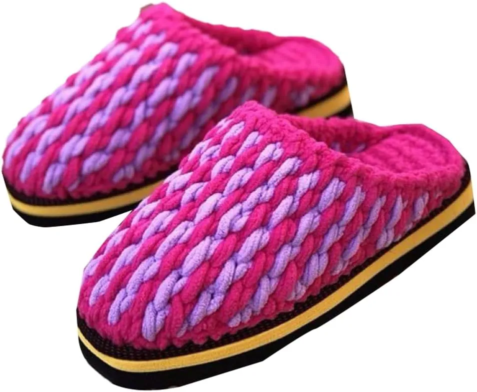 Pocadri Womens Men Woven Winter Warm Slippers Slides Handmade Crochet Memory Foam Slipper Cozy Non-Slip House Shoes Indoor Outdoor