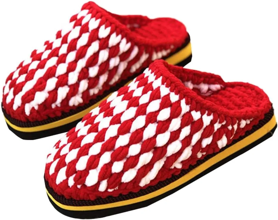 Pocadri Womens Men Woven Winter Warm Slippers Slides Handmade Crochet Memory Foam Slipper Cozy Non-Slip House Shoes Indoor Outdoor