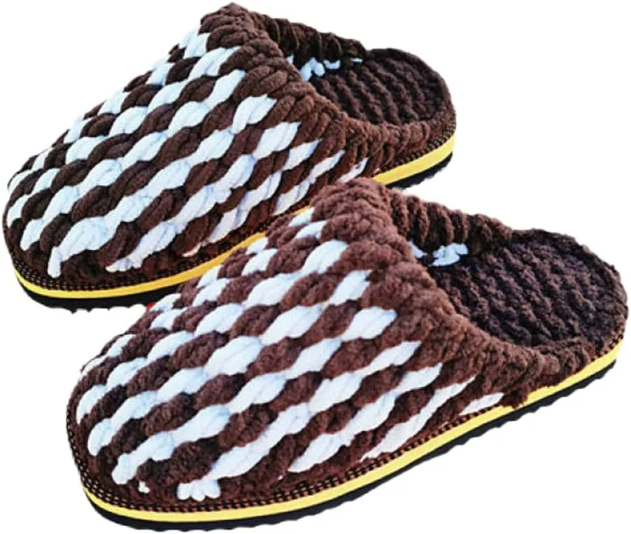 Pocadri Womens Men Woven Winter Warm Slippers Slides Handmade Crochet Memory Foam Slipper Cozy Non-Slip House Shoes Indoor Outdoor