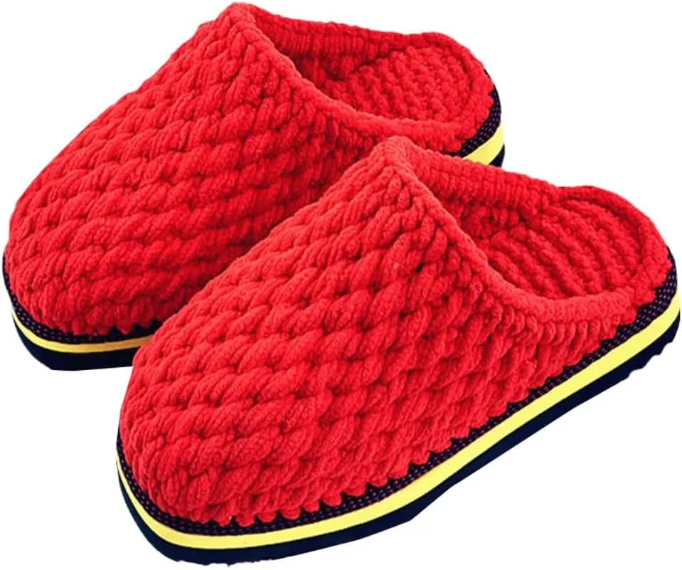 Pocadri Womens Men Woven Winter Warm Slippers Slides Handmade Crochet Memory Foam Slipper Cozy Non-Slip House Shoes Indoor Outdoor