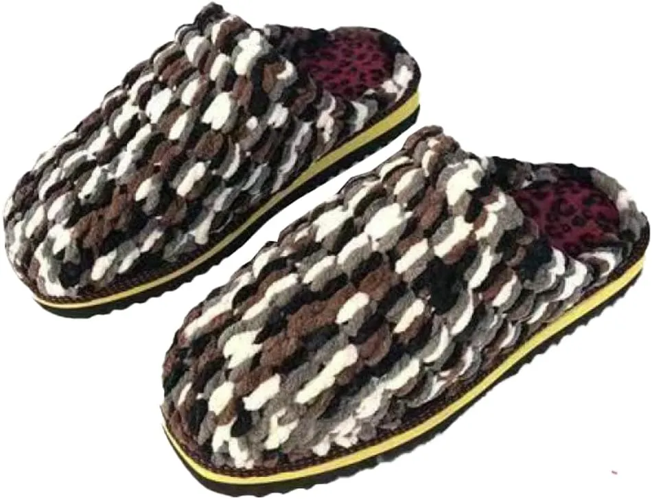 Pocadri Womens Men Woven Winter Warm Slippers Slides Handmade Crochet Memory Foam Slipper Cozy Non-Slip House Shoes Indoor Outdoor