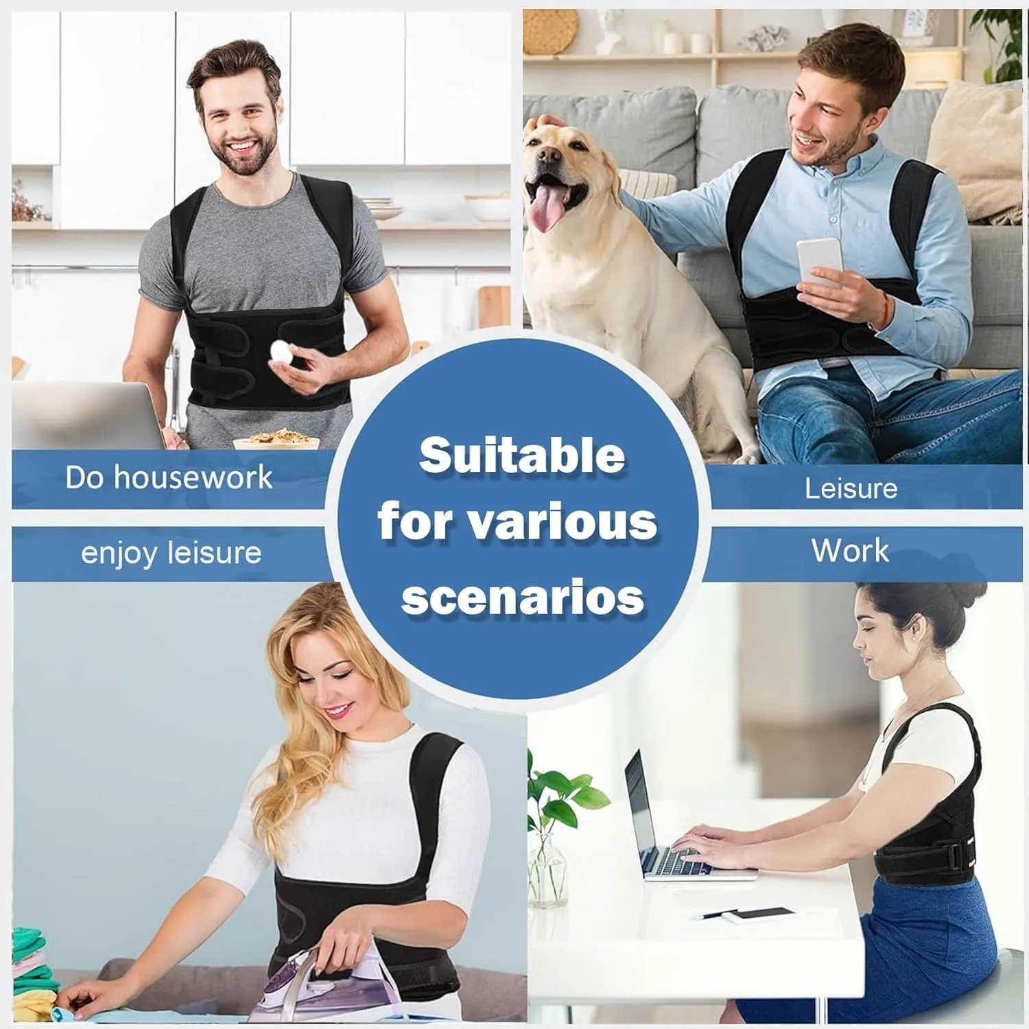 Posture Corrector for Women and Men,Adjustable Full Back Brace and Shoulder Straightener,for Back Pain Relief,Hunchback Correction,Scoliosis,Thoracic Spine,Posture Trainer（Black/Large