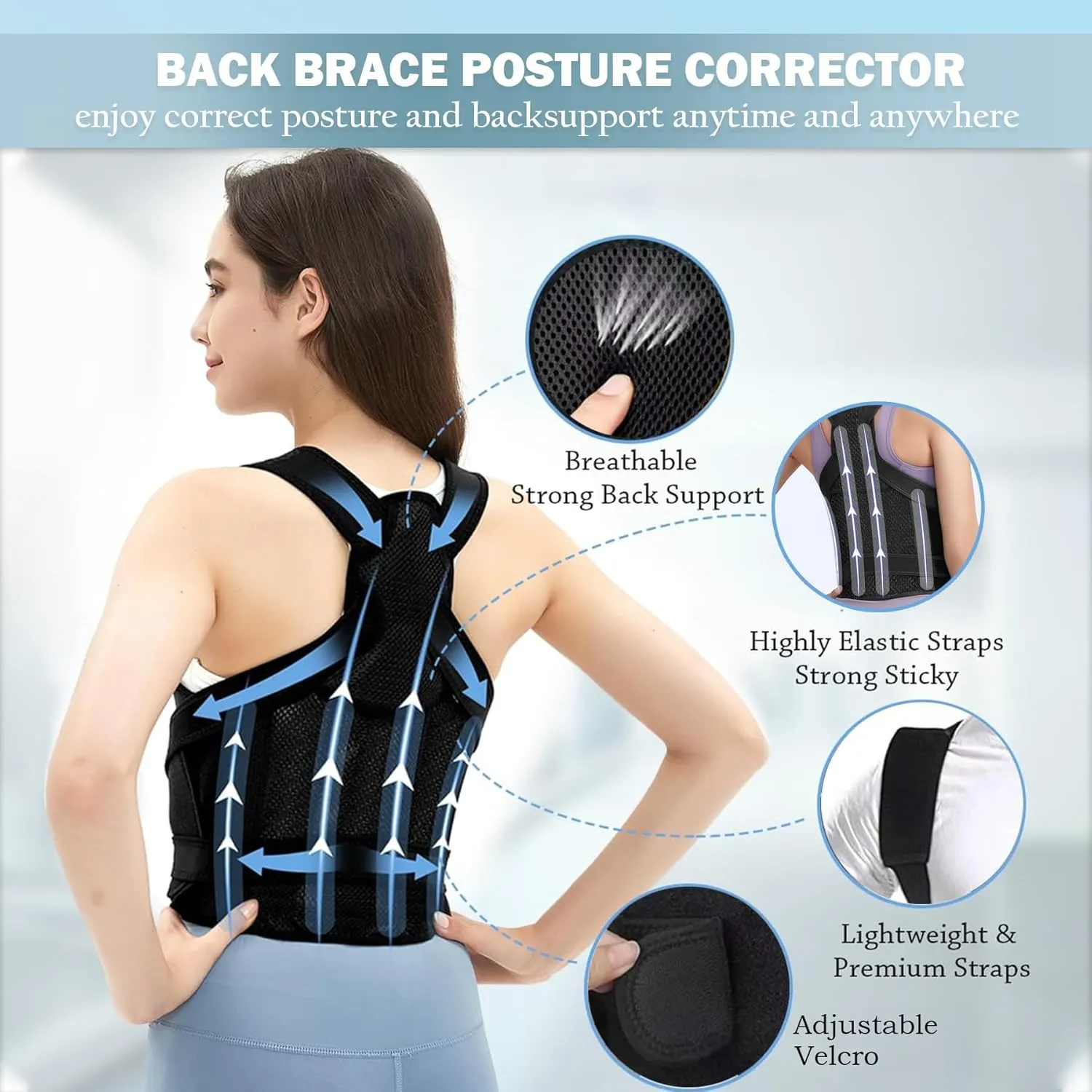 Posture Corrector for Women and Men,Adjustable Full Back Brace and Shoulder Straightener,for Back Pain Relief,Hunchback Correction,Scoliosis,Thoracic Spine,Posture Trainer（Black/Large