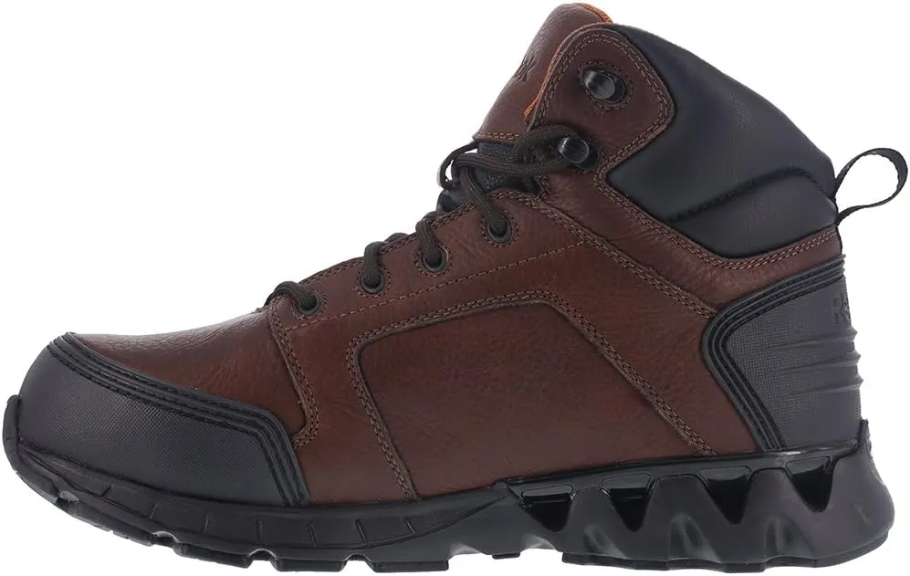 Reebok Work Men's 6” Athletic Cushguard Carbon Toe Boot Dark Safety, Zigkick Work RB7605, Brown