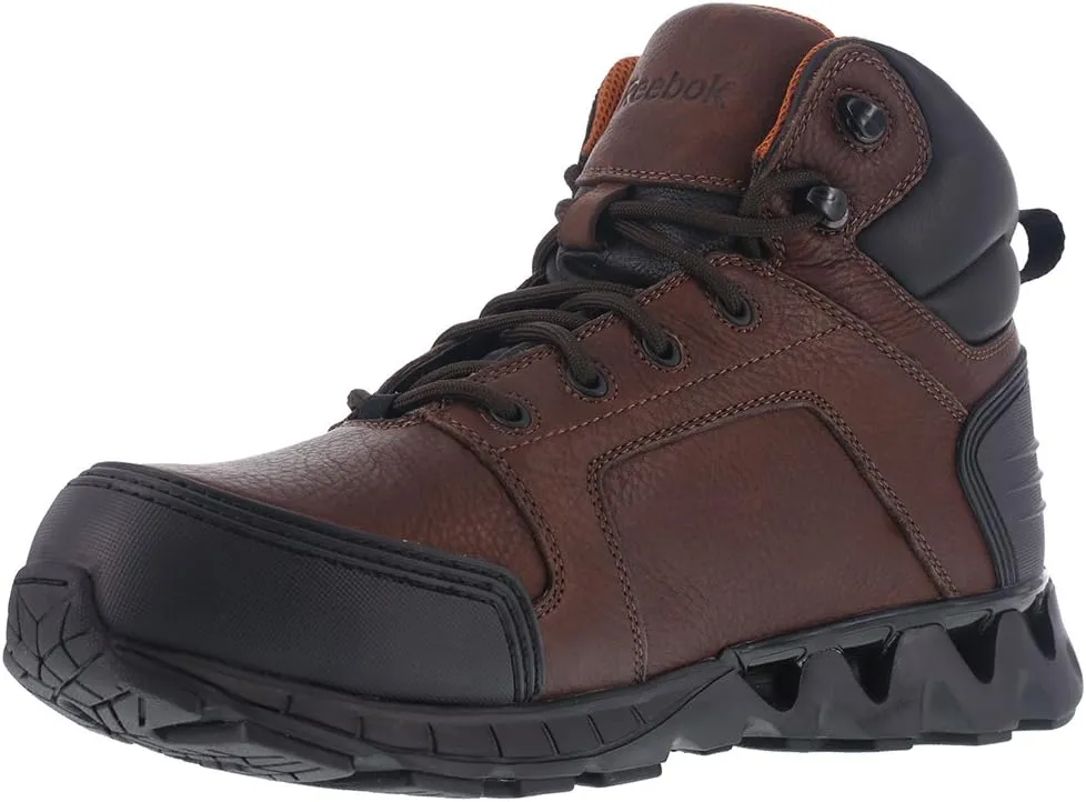 Reebok Work Men's 6” Athletic Cushguard Carbon Toe Boot Dark Safety, Zigkick Work RB7605, Brown