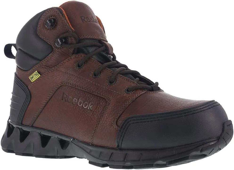 Reebok Work Men's 6” Athletic Cushguard Carbon Toe Boot Dark Safety, Zigkick Work RB7605, Brown