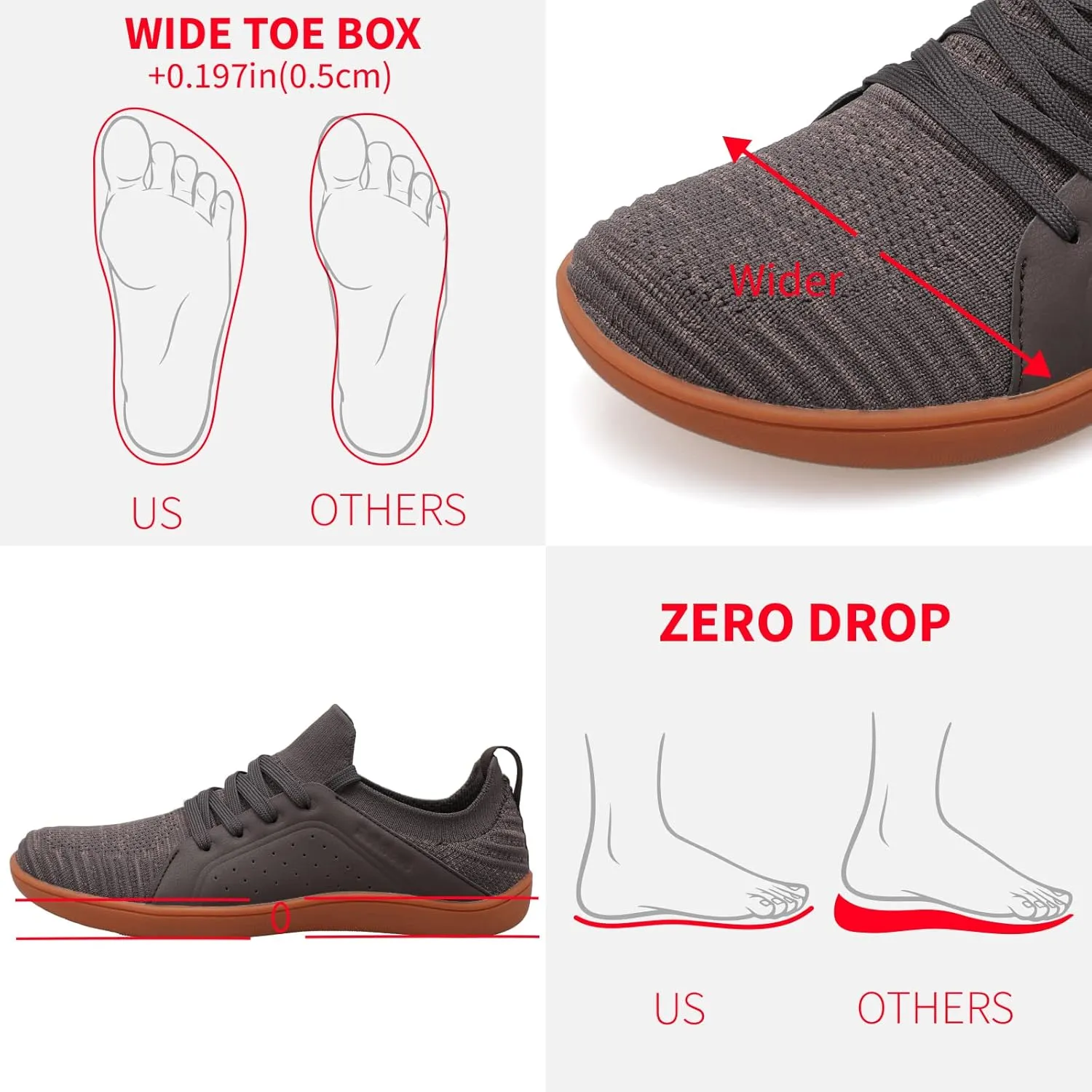 relxfeet Men's Barefoot Shoes Minimalist Cross-Trainer Shoes Wide Toe Walking Shoes Zero Drop Sole Trail Running Sneakers