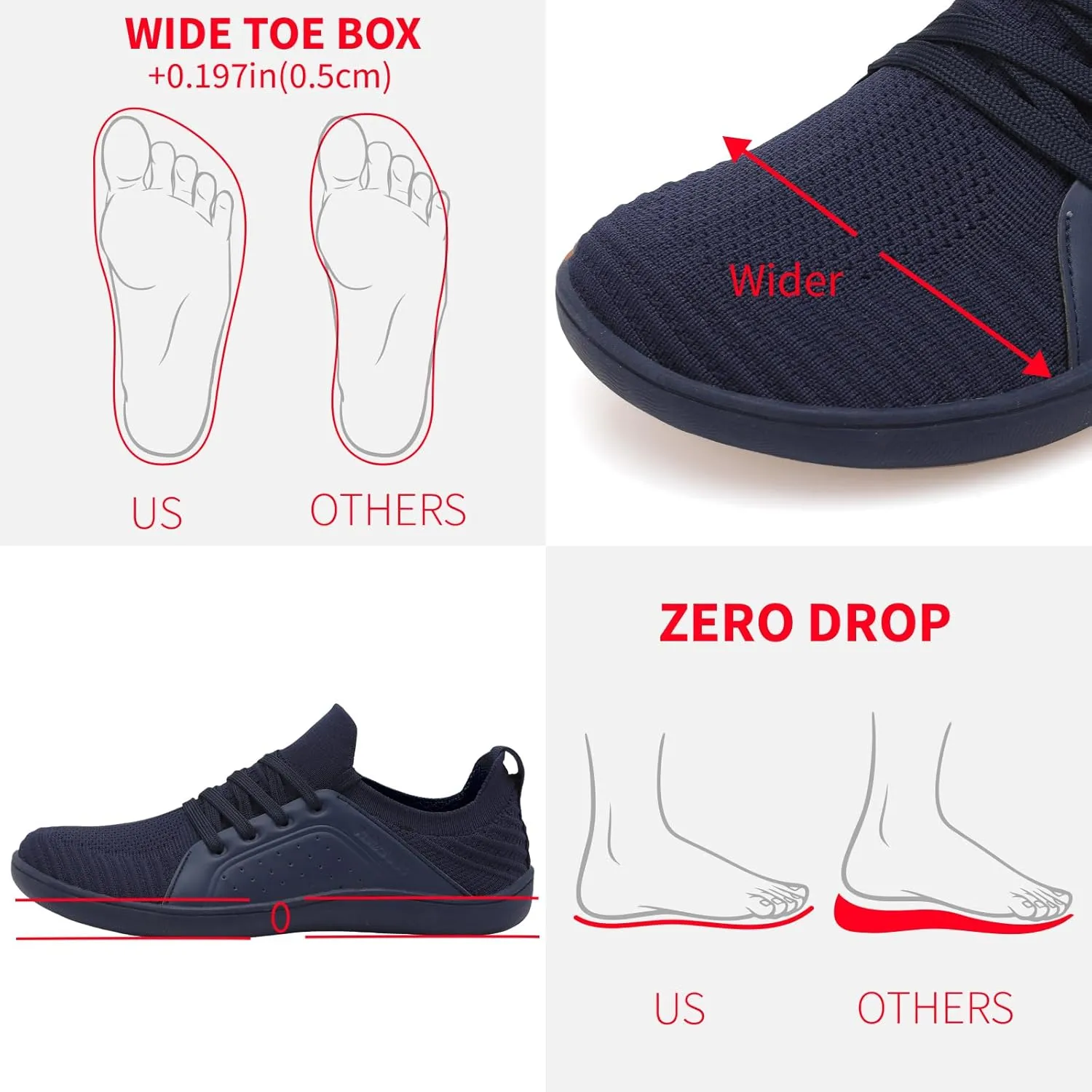 relxfeet Men's Barefoot Shoes Minimalist Cross-Trainer Shoes Wide Toe Walking Shoes Zero Drop Sole Trail Running Sneakers
