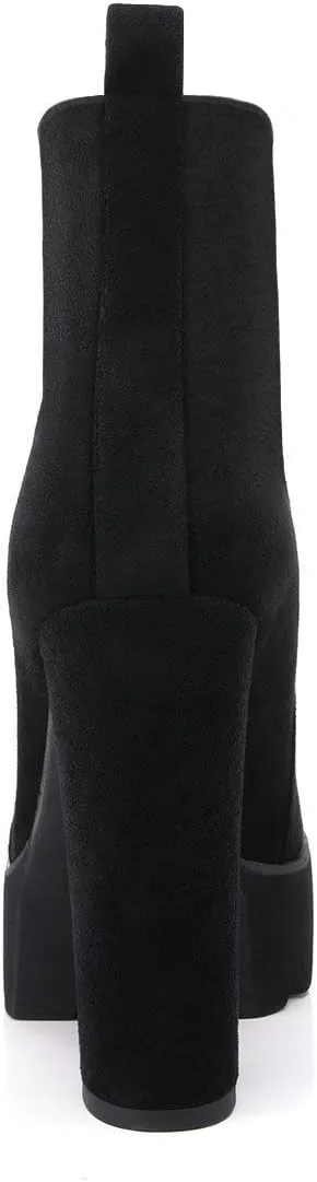 Richealnana Women's Elastic Platform Boots Round Toe Chunky High Heel Pull on Ankle Booties