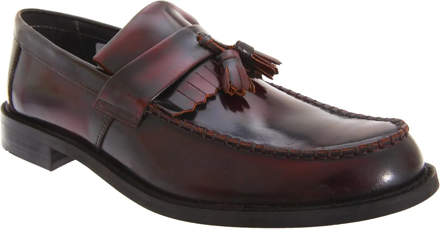 Roamers Mens Toggle Saddle Hi-Shine Leather Loafers