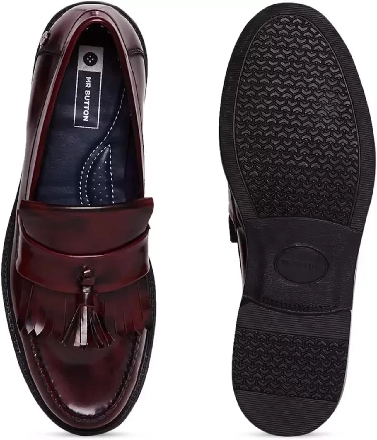 Roamers Mens Toggle Saddle Hi-Shine Leather Loafers