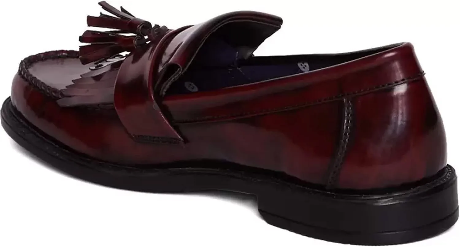 Roamers Mens Toggle Saddle Hi-Shine Leather Loafers
