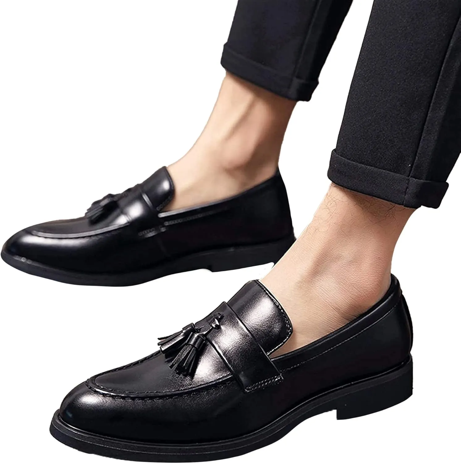 Roamers Mens Toggle Saddle Hi-Shine Leather Loafers