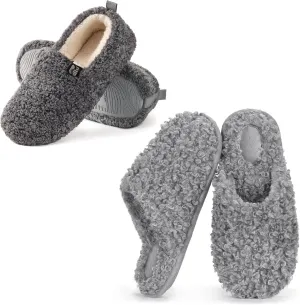 RockDove Set of 2 Pairs - Women's Size 9, Faux Shearling Closed Back Slipper (Cool Grey) Twirl Fleece Fuzzy House Scuff Slipper (Ash Grey)
