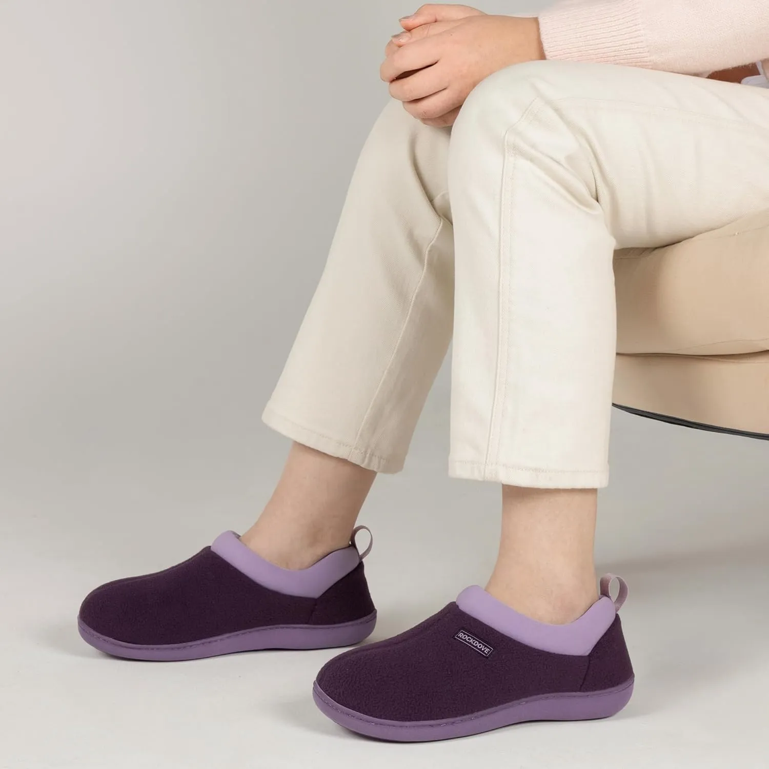 RockDove Women's Soft Cuff Polar Fleece Two-Tone Memory Foam Slipper with Indoor Outdoor Sole