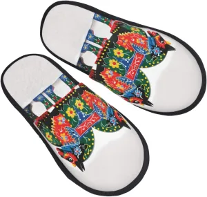 Runner Swedish Dala Horse Folk Women's Fuzzy Slippers Slip-on Slipper Soft Comfy Bedroom Slippers Non-slip House Shoes Medium