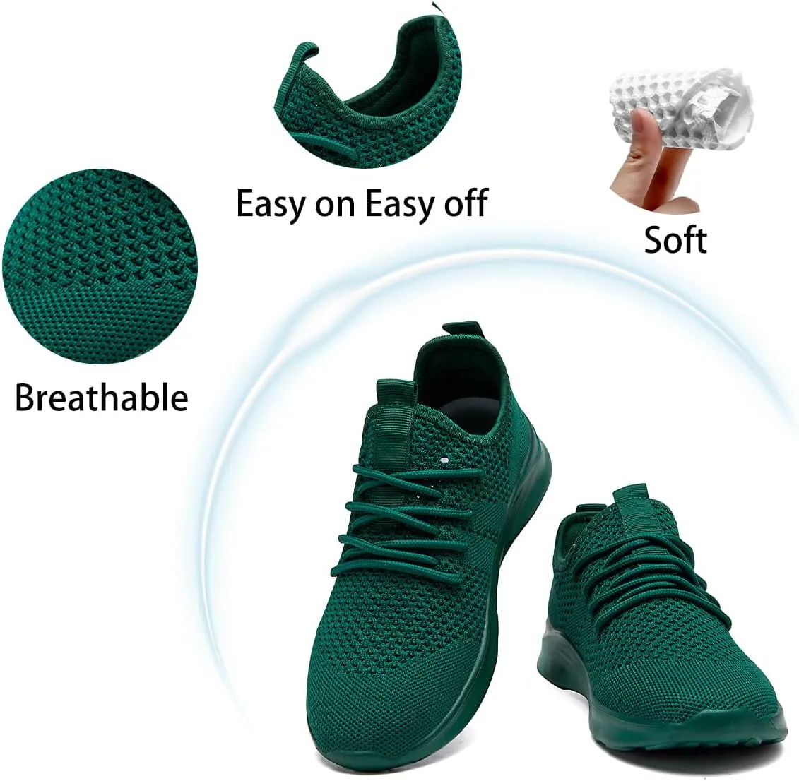 Running Shoes for Men Slip on Tennis Shoes Fashion Sneakers Lightweight Breathable Casual Walking Shoes Outdoor Workout Athletic Training Gym Trainer Sport Dark_Green Size 8.5
