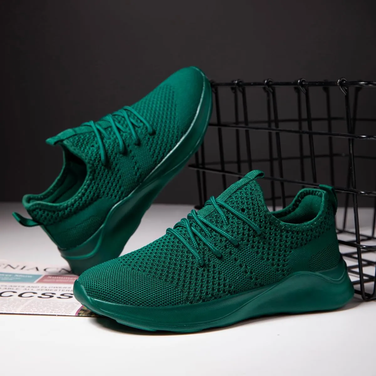 Running Shoes for Men Slip on Tennis Shoes Fashion Sneakers Lightweight Breathable Casual Walking Shoes Outdoor Workout Athletic Training Gym Trainer Sport Dark_Green Size 8.5