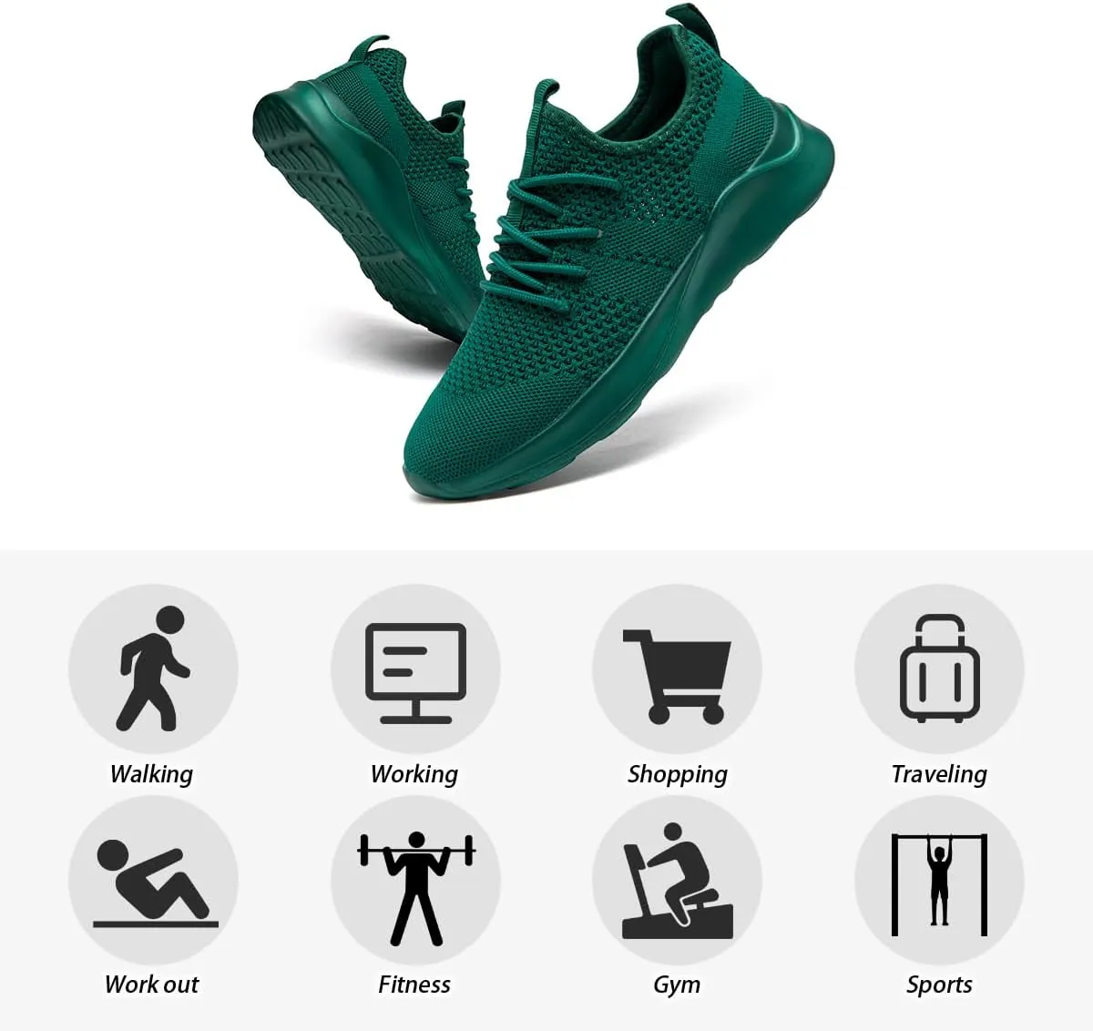 Running Shoes for Men Slip on Tennis Shoes Fashion Sneakers Lightweight Breathable Casual Walking Shoes Outdoor Workout Athletic Training Gym Trainer Sport Dark_Green Size 8.5