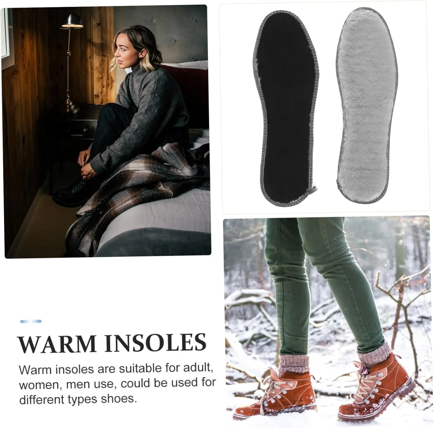 SAFIGLE Ergonomic Foot Support 4 Pairs Women's Thickened Insoles Fuzzy Shoe Inserts for Winter Boots Warm