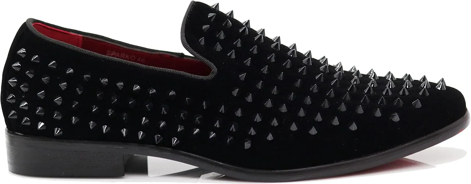 SAKO Men Vintage Spikes Sparkle Formal Tuxedo Stage Fashion Slip On Loafer Dress Shoes