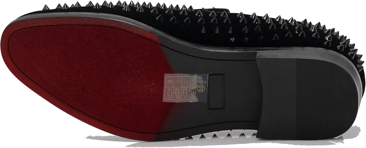 SAKO Men Vintage Spikes Sparkle Formal Tuxedo Stage Fashion Slip On Loafer Dress Shoes