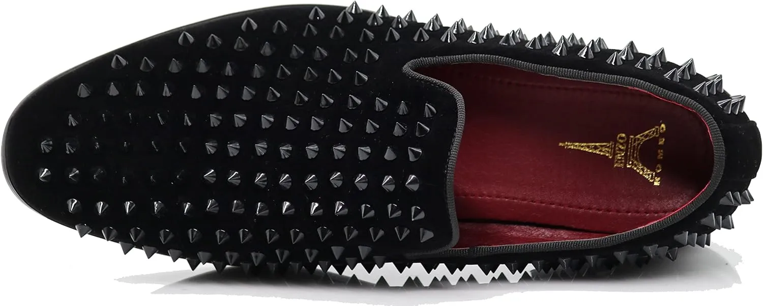 SAKO Men Vintage Spikes Sparkle Formal Tuxedo Stage Fashion Slip On Loafer Dress Shoes