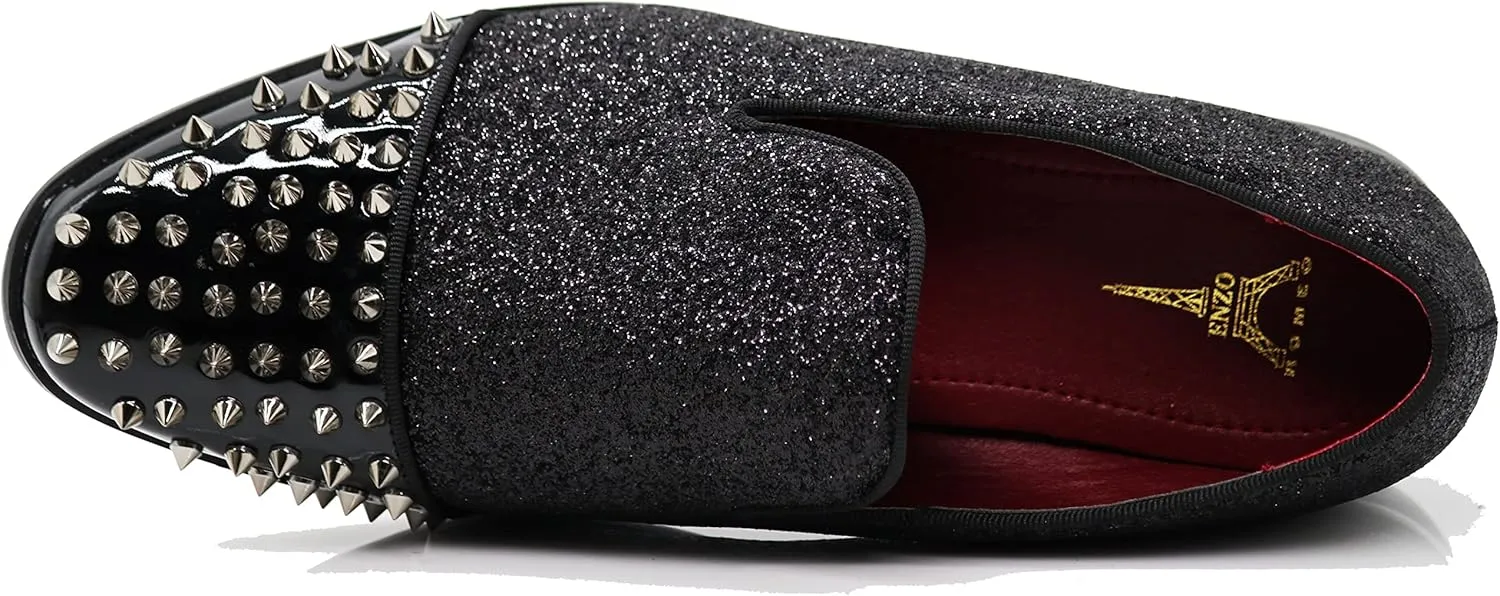 SAKO Men Vintage Spikes Sparkle Formal Tuxedo Stage Fashion Slip On Loafer Dress Shoes