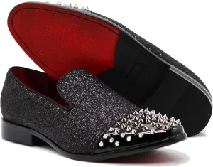 SAKO Men Vintage Spikes Sparkle Formal Tuxedo Stage Fashion Slip On Loafer Dress Shoes