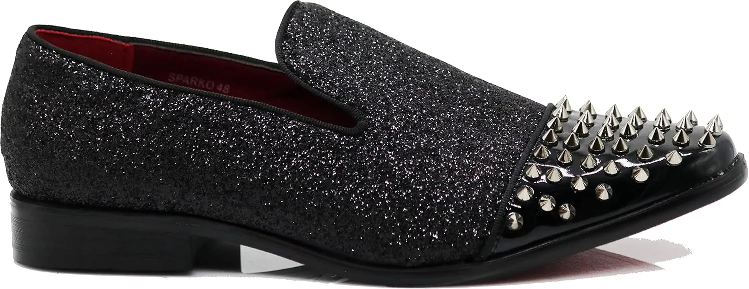 SAKO Men Vintage Spikes Sparkle Formal Tuxedo Stage Fashion Slip On Loafer Dress Shoes