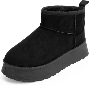 Samilor Platform Mini Boot for Women Short Ankle Boot Warm Fur Fleece Lined Winter Boots with Memory Foam Insole for Outdoor Indoor