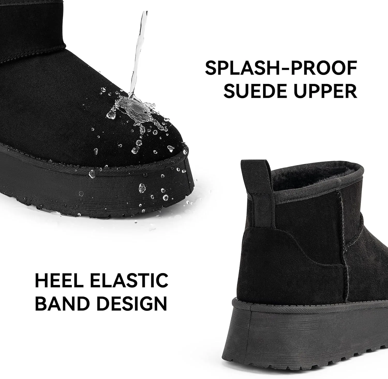 Samilor Platform Mini Boot for Women Short Ankle Boot Warm Fur Fleece Lined Winter Boots with Memory Foam Insole for Outdoor Indoor