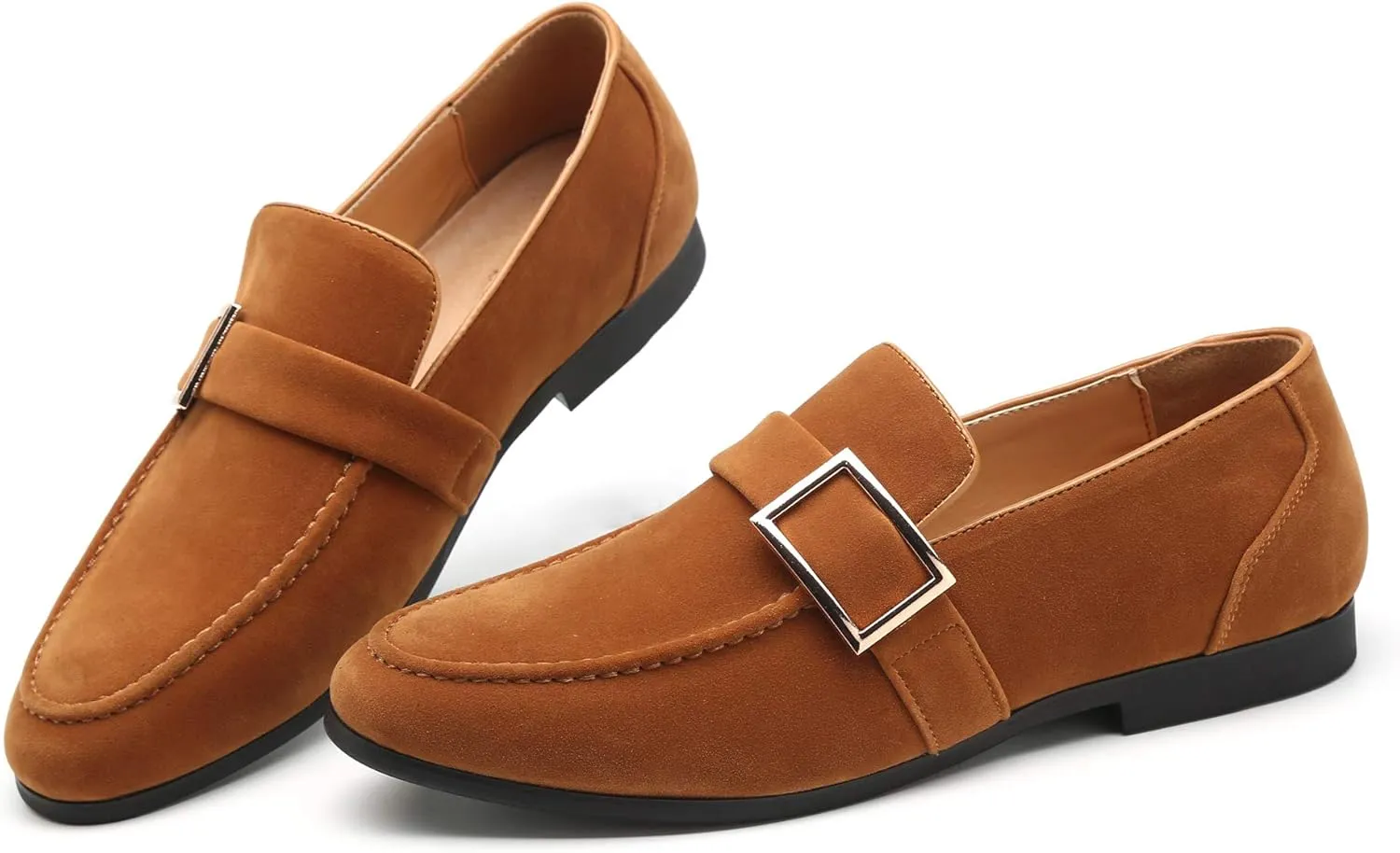 Santimon Casual Dress Shoes Men Slip on Driving Flats Suede Smoking Slipper Buckle Moccasins Loafers Black Brown Tan
