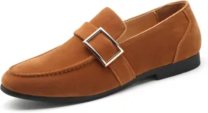 Santimon Casual Dress Shoes Men Slip on Driving Flats Suede Smoking Slipper Buckle Moccasins Loafers Black Brown Tan