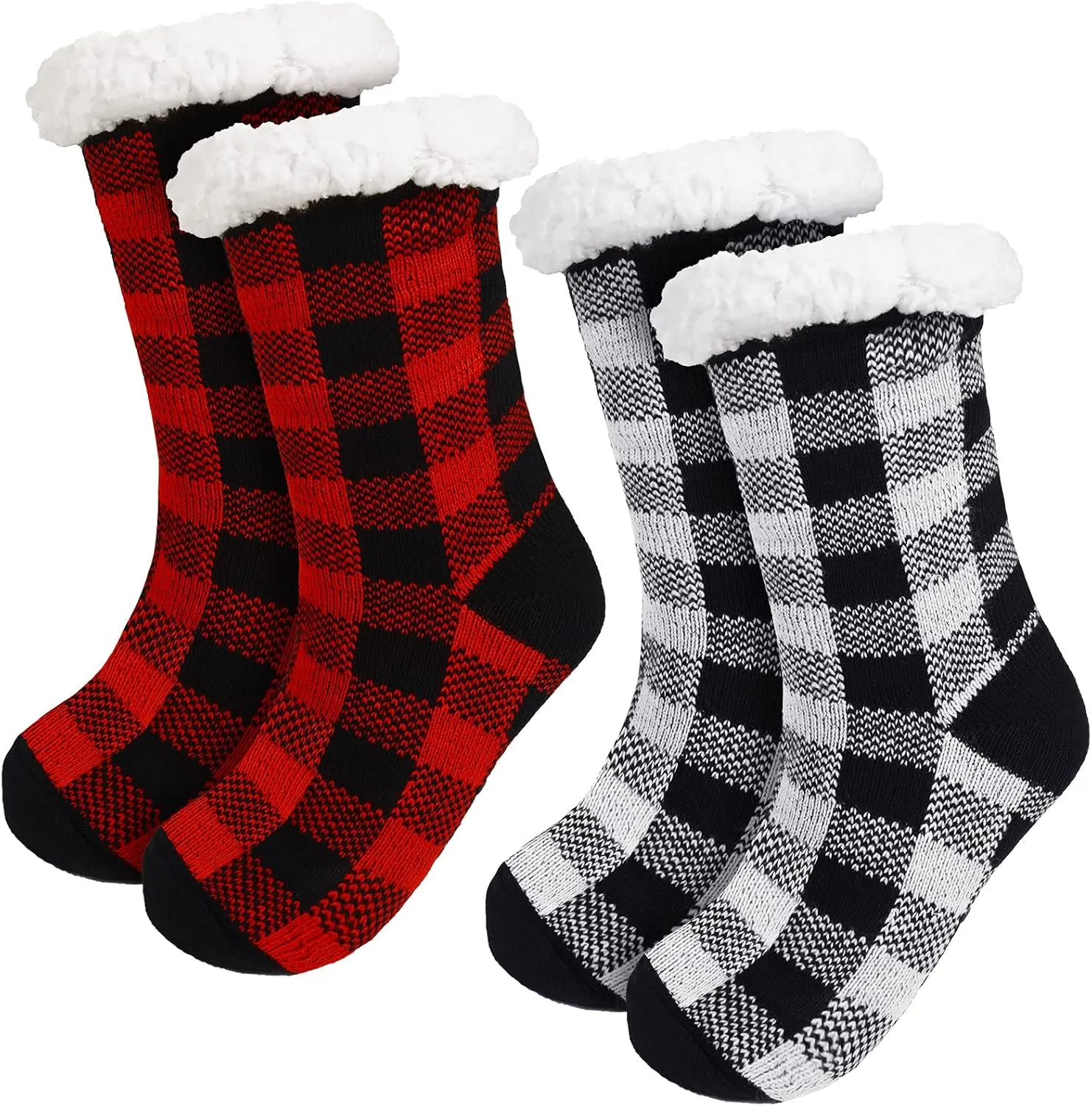 SATINIOR 2 Pairs Women's Slipper Socks Winter Fuzzy Thick Fleece Lining Socks Thermal Christmas Stocking